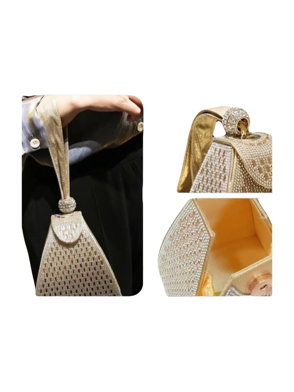 Gold Evening Wristlet Bag with Crystal Accent - Picture 5 of 6